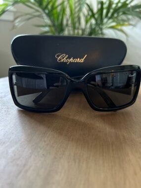 Chopard Glossy Black Oversized Rectangular Sunglasses